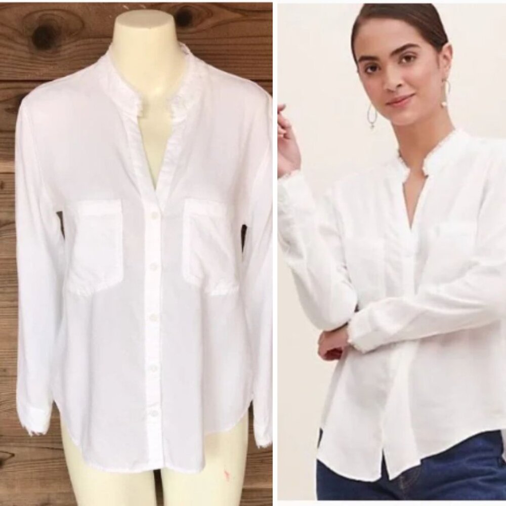 Cloth & Stone for Anthropologie - Jessie Fringed Shirt Button-Up | Small | White